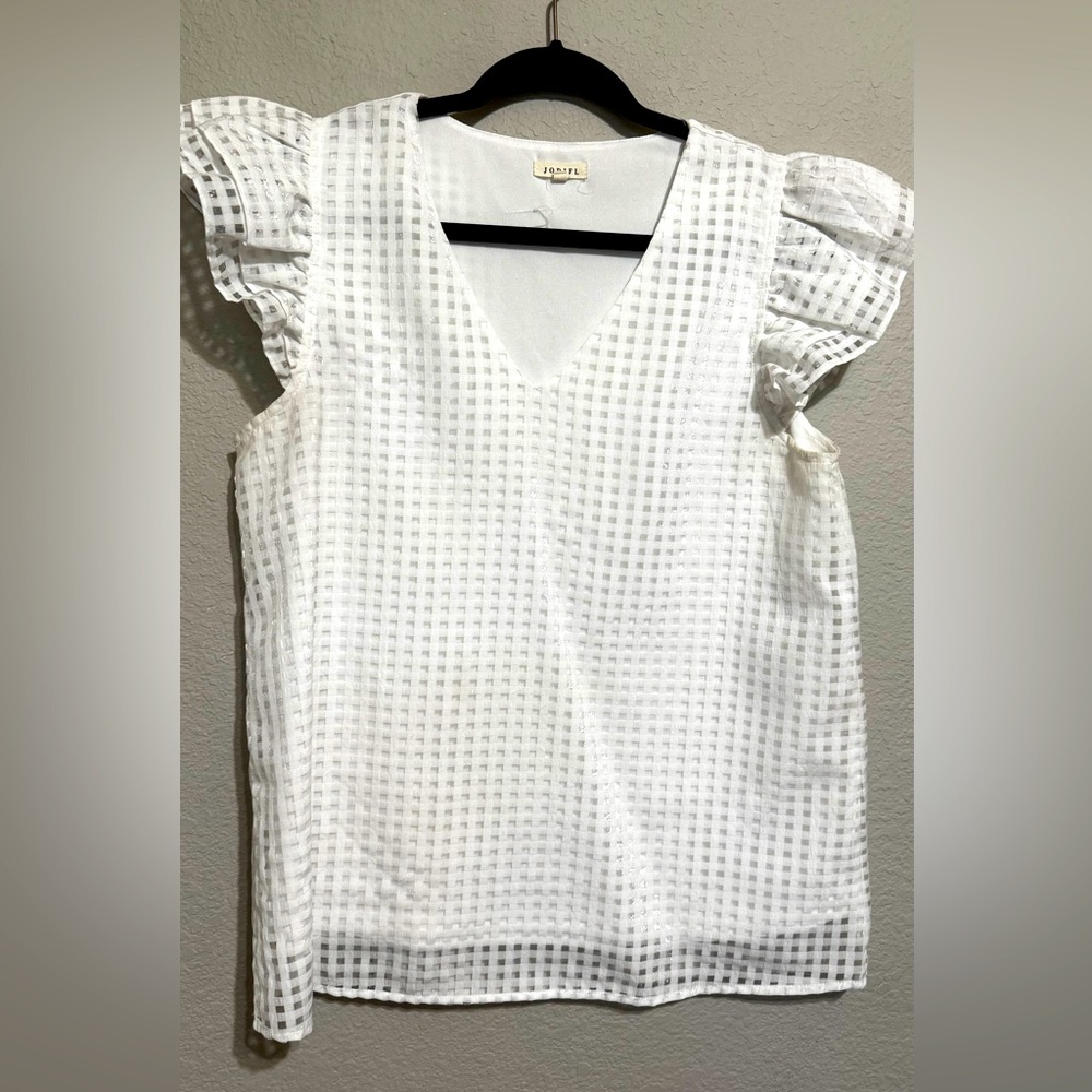 White Ruffle Sleeve JODIFL checkers sheer blouse